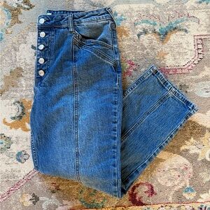 Cleo + Wolf High Rise Button Fly Straight Leg Front Seam Jean